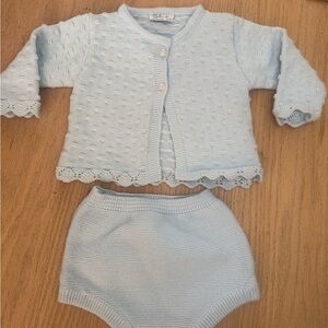 Soft Knit Baby Diaper Cover Set in Light Blue - 2-Piece Cardigan & Bloomers